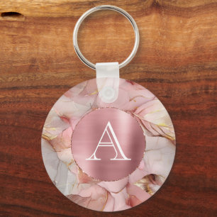 Blush Pink Gold Leaves Monogram Sleutelhanger