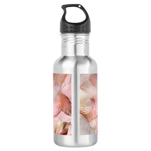 Blush Pink Gold Leaves Monogram Waterfles (Achterkant)