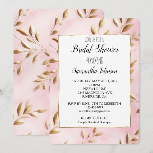 Blush Pink Gold Leaves Vrijgezellenfeest Kaart (Voorkant / Achterkant)