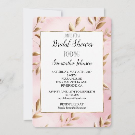 Blush Pink Gold Leaves Vrijgezellenfeest Kaart (Voorkant)