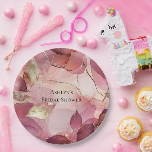 Blush Pink Gold Leaves Vrijgezellenfeest Papieren Bordje (Feest)