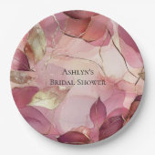 Blush Pink Gold Leaves Vrijgezellenfeest Papieren Bordje (Voorkant)