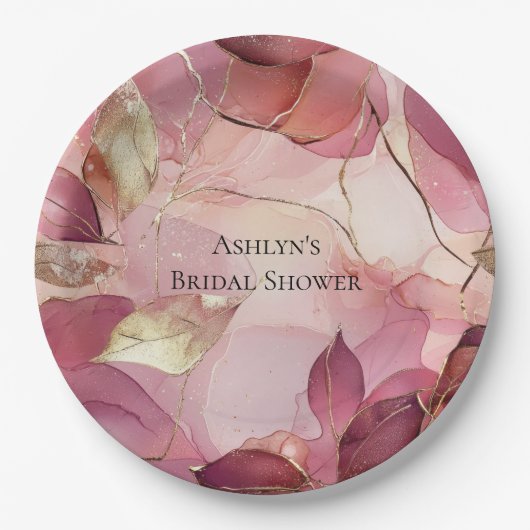 Blush Pink Gold Leaves Vrijgezellenfeest Papieren Bordje (Voorkant)