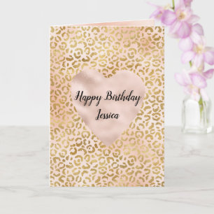 Blush Pink Gold Leopard Heart Kaart