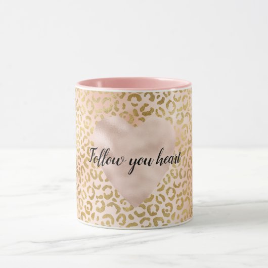 Blush Pink Gold Leopard Heart Mok (Midden)