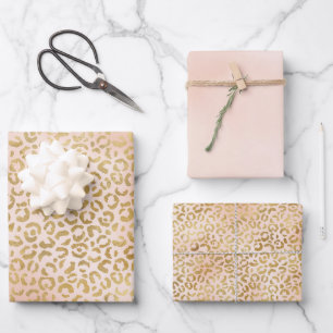 Blush Pink Gold Leopard Print Inpakpapier Vel