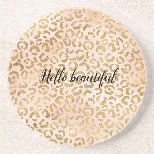 Blush Pink Gold Leopard Print Zandsteen Onderzetter (Voorkant)