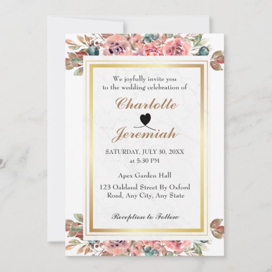 Blush Pink Gold Lijst Floral Greenery Wedding Kaart (Voorkant)