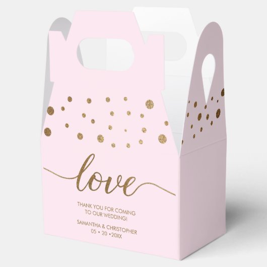 Blush Pink Gold Love Script gepersonaliseerde brui Bedankdoosjes (Geopend)