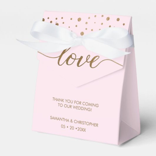 Blush Pink Gold Love Script Personalized Weddensch Bedankdoosjes (Voorkant Zijde)