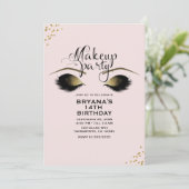 Blush Pink Gold Make-up Wimpers Party Evenement Kaart (Staand voorkant)