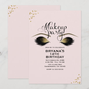 Blush Pink Gold Makeup Eyelashes Party Event Kaart