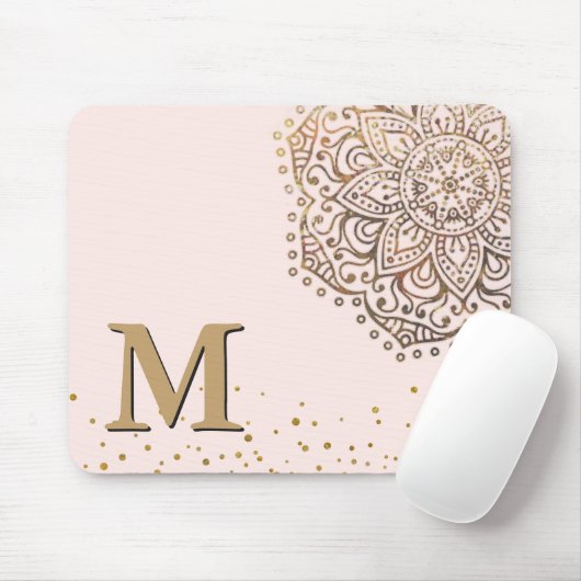 Blush Pink Gold Mandala Boho | Monogrammen Initiaa Muismat (Met muis)
