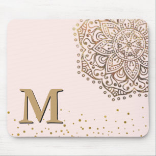 Blush Pink Gold Mandala Boho   Monogrammen Initiaa Muismat