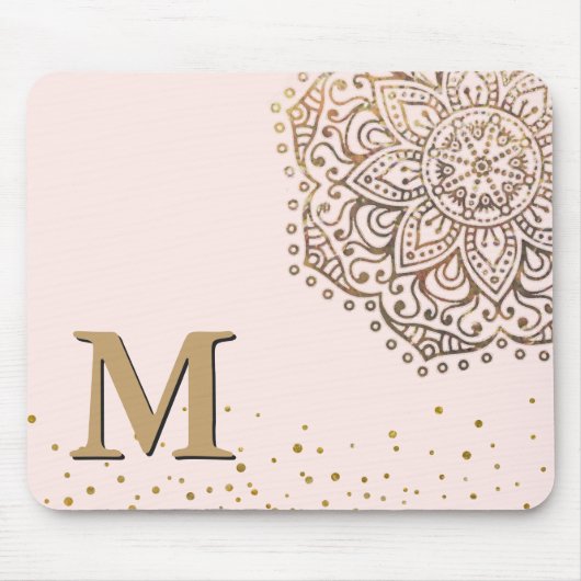 Blush Pink Gold Mandala Boho | Monogrammen Initiaa Muismat (Voorkant)