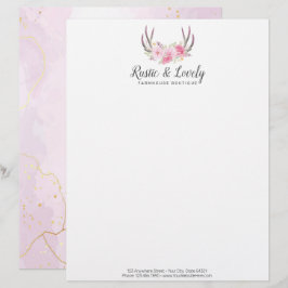 Blush Pink Gold Marble Rustic Floral Antlers Chic Briefhoofd