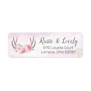 Blush Pink Gold Marble Rustic Floral Antlers Chic Etiket