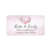 Blush Pink Gold Marble Rustic Floral Antlers Chic Etiket (Voorkant)