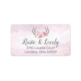 Blush Pink Gold Marble Rustic Floral Antlers Chic Etiket