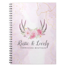 Blush Pink Gold Marble Rustic Floral Antlers Chic Notitieboek