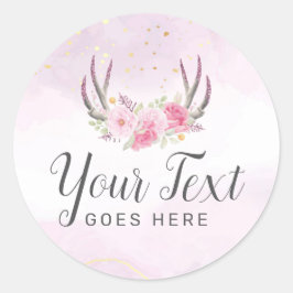 Blush Pink Gold Marble Rustic Floral Antlers Chic Ronde Sticker