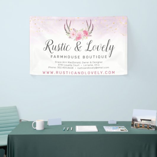 Blush Pink Gold Marble Rustic Floral Antlers Chic Spandoek (Beurs)