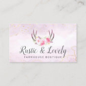 Blush Pink Gold Marble Rustic Floral Antlers Chic Visitekaartje (Voorkant)