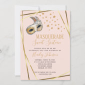 Blush Pink & gold Masquerade Birthday party Aankondiging (Voorkant)