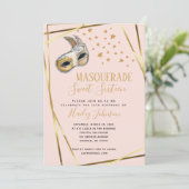 Blush Pink & gold Masquerade Birthday party Aankondiging (Staand voorkant)