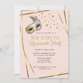 Blush Pink & gold Masquerade Nieuwjaarsfeest Aankondiging (Voorkant)
