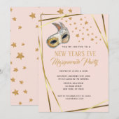 Blush Pink & gold Masquerade Nieuwjaarsfeest Aankondiging (Voorkant / Achterkant)