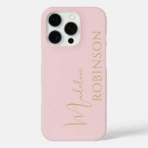 Blush Pink Gold Minimalist Chic Script Monogram iPhone 16 Pro Hoesje