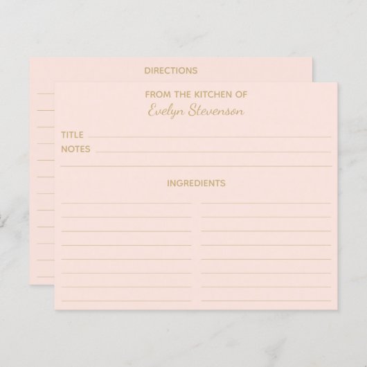 Blush Pink Gold Minimalist Custom RecipKaarten (Voorkant / Achterkant)