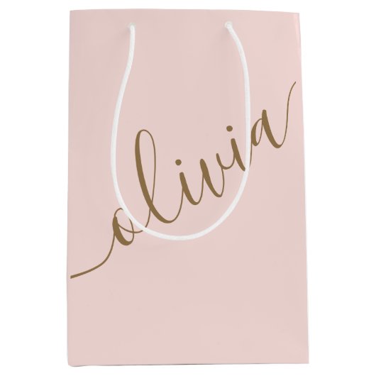 Blush Pink Gold Minimalist Monogram Elegant Medium Cadeauzakje (Voorkant)
