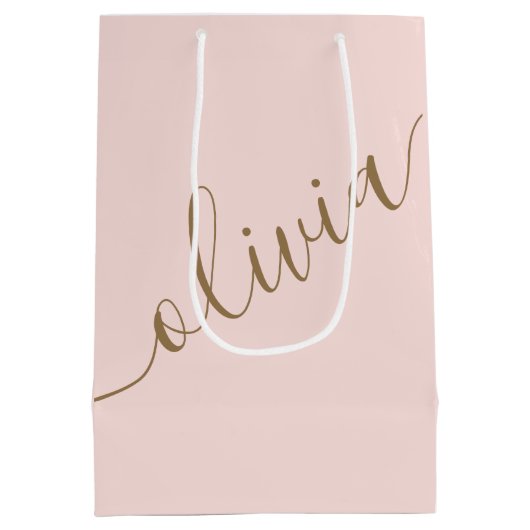 Blush Pink Gold Minimalist Monogram Elegant Medium Cadeauzakje (Achterkant)