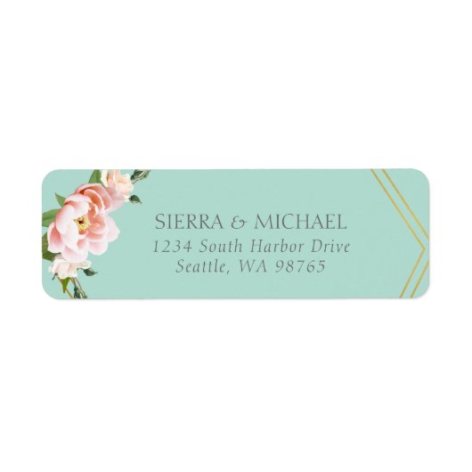 Blush Pink Gold Mint Green Wedding Return Address Etiket (Voorkant)