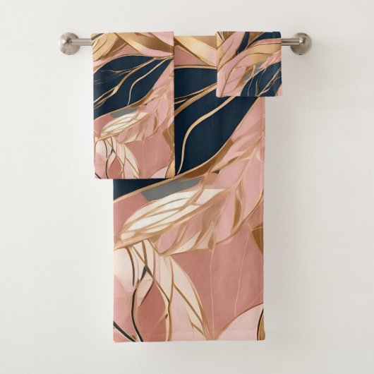 Blush Pink Gold Modern Boho Leaves Collectie Bad Handdoek (Insitu)