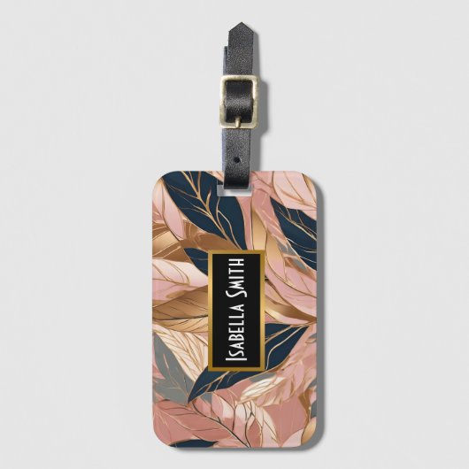 Blush Pink Gold Modern Boho Leaves Collectie Bagagelabel (Voorkant (verticaal))