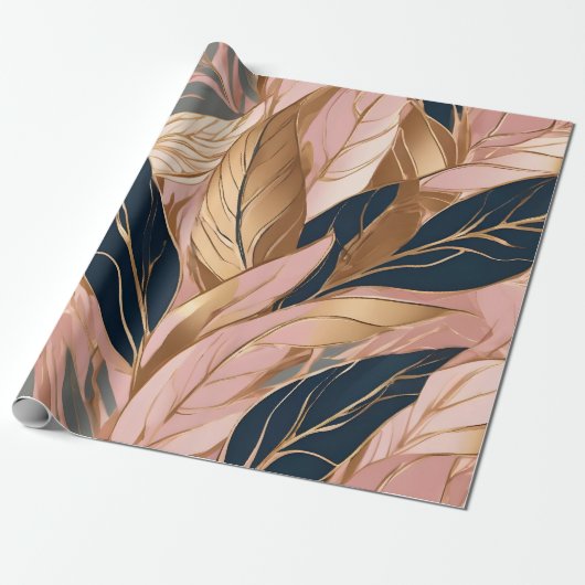 Blush Pink Gold Modern Boho Leaves Collectie Cadeaupapier (Uitgerold)