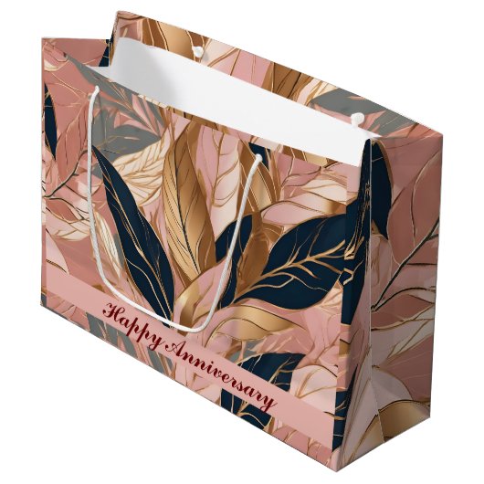 Blush Pink Gold Modern Boho Leaves Collectie Groot Cadeauzakje (Voorkant Gekanteld)