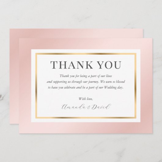 Blush Pink Gold Modern Elegant Script Minimalist Bedankkaart (Voorkant / Achterkant)