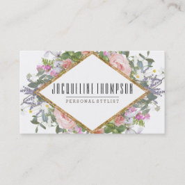 Blush Pink Gold Modern Geometric Floral Flowers Visitekaartje