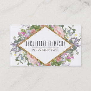 Blush Pink Gold Modern Geometric Floral Flowers Visitekaartje