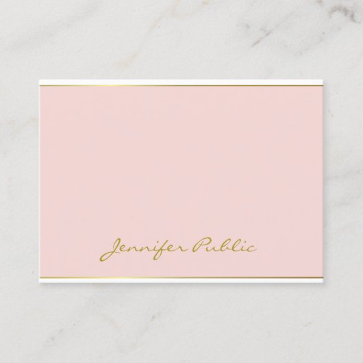 Blush Pink Gold Modern Handgeschreven Script Sjabl Visitekaartje (Voorkant)