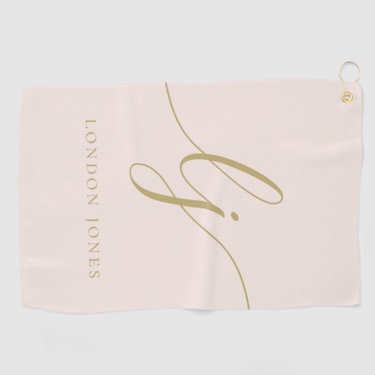 Blush Pink Gold Modern Script Monogram Naam Girly Golfhanddoek (Horizontaal)