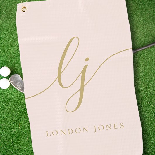 Blush Pink Gold Modern Script Monogram Naam Girly Golfhanddoek