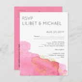 Blush Pink Gold Modern Wedding RSVP met Menu (Voorkant / Achterkant)