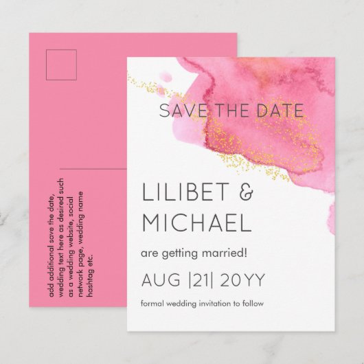 Blush Pink Gold Modern Weduwen Save Dates Briefkaart (Voorkant / Achterkant)