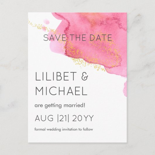 Blush Pink Gold Modern Weduwen Save Dates Briefkaart (Voorkant)