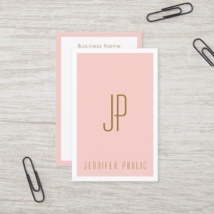 Blush Pink Gold Monogram Initiaal Letter verticaal Visitekaartje